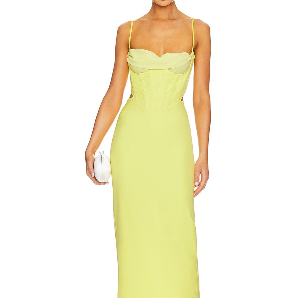 Bardot Green and Yellow Sweetheart Bustier Dress